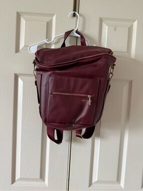 Fawn Design diaper bag Burgundy Leather-Look Backpack